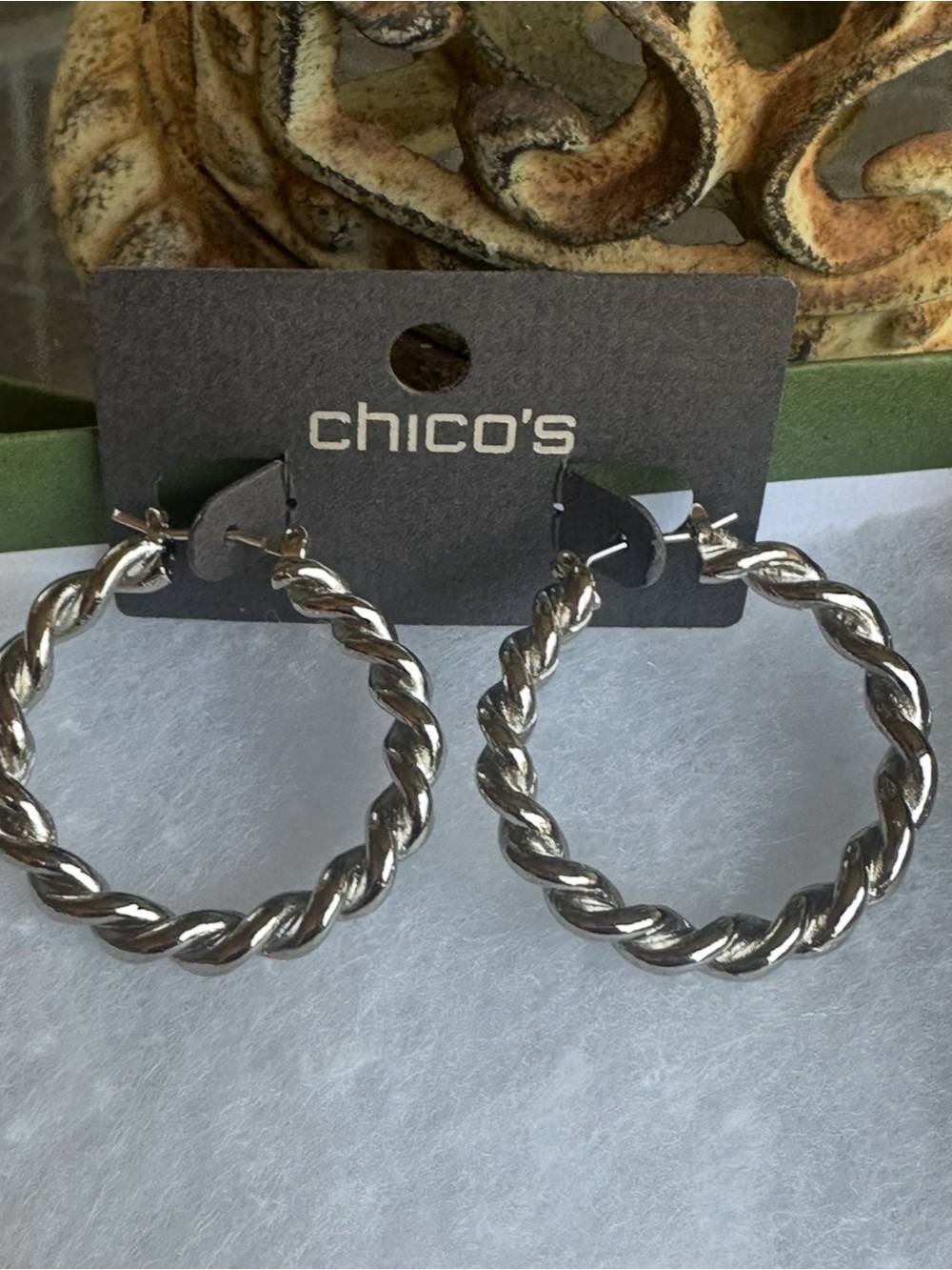 Chico's Silver-Tone Twisted Hoop Earrings